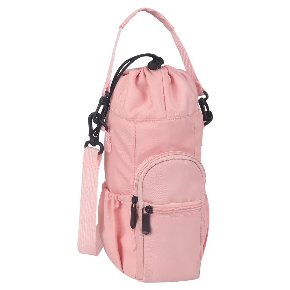 Cloth canvas water bottle pouch crossbody bag in black, green, or pink colours