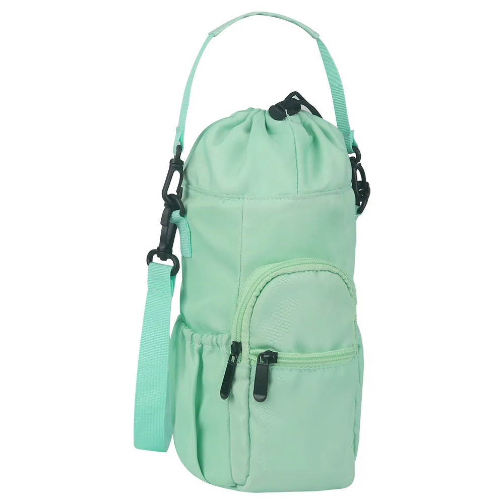 Cloth canvas water bottle pouch crossbody bag in black, green, or pink colours