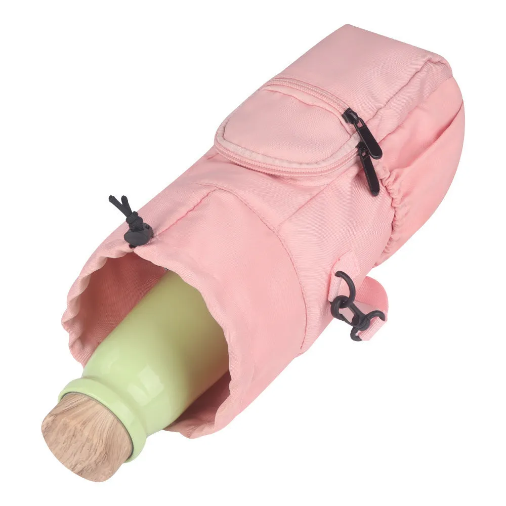 Cloth canvas water bottle pouch crossbody bag in black, green, or pink colours