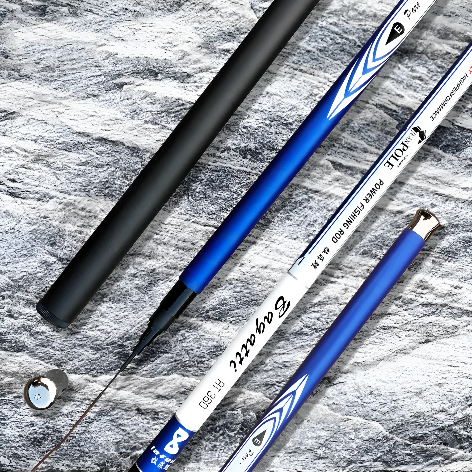 Blue carbon super hard telescopic fishing rod with 7 sections and metal button cap, closed length 70cm