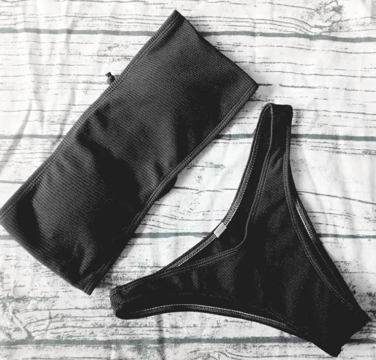 Solid colour bikini ladies swimwear with chest pad non-wire in six colours including black, green, orange, pink, red, yellow