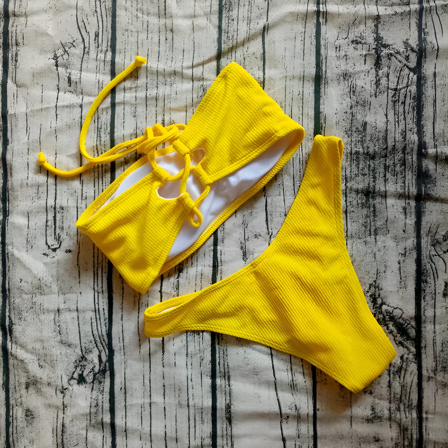 Solid colour bikini ladies swimwear with chest pad non-wire in six colours including black, green, orange, pink, red, yellow