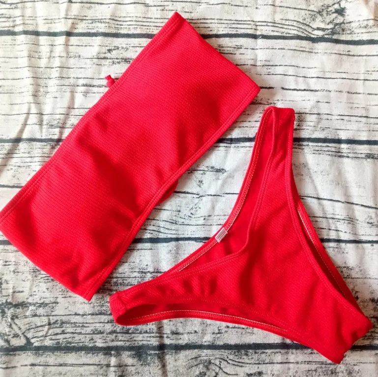 Solid colour bikini ladies swimwear with chest pad non-wire in six colours including black, green, orange, pink, red, yellow