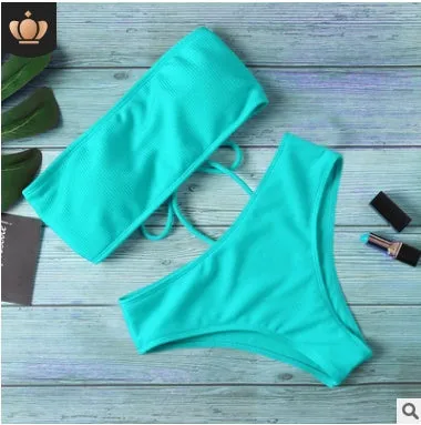 Solid colour bikini ladies swimwear with chest pad non-wire in six colours including black, green, orange, pink, red, yellow