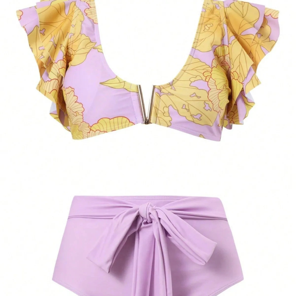 Women's colour-matched three-piece bikini set with skirt, blue, split design, polyester lining, size S to XL