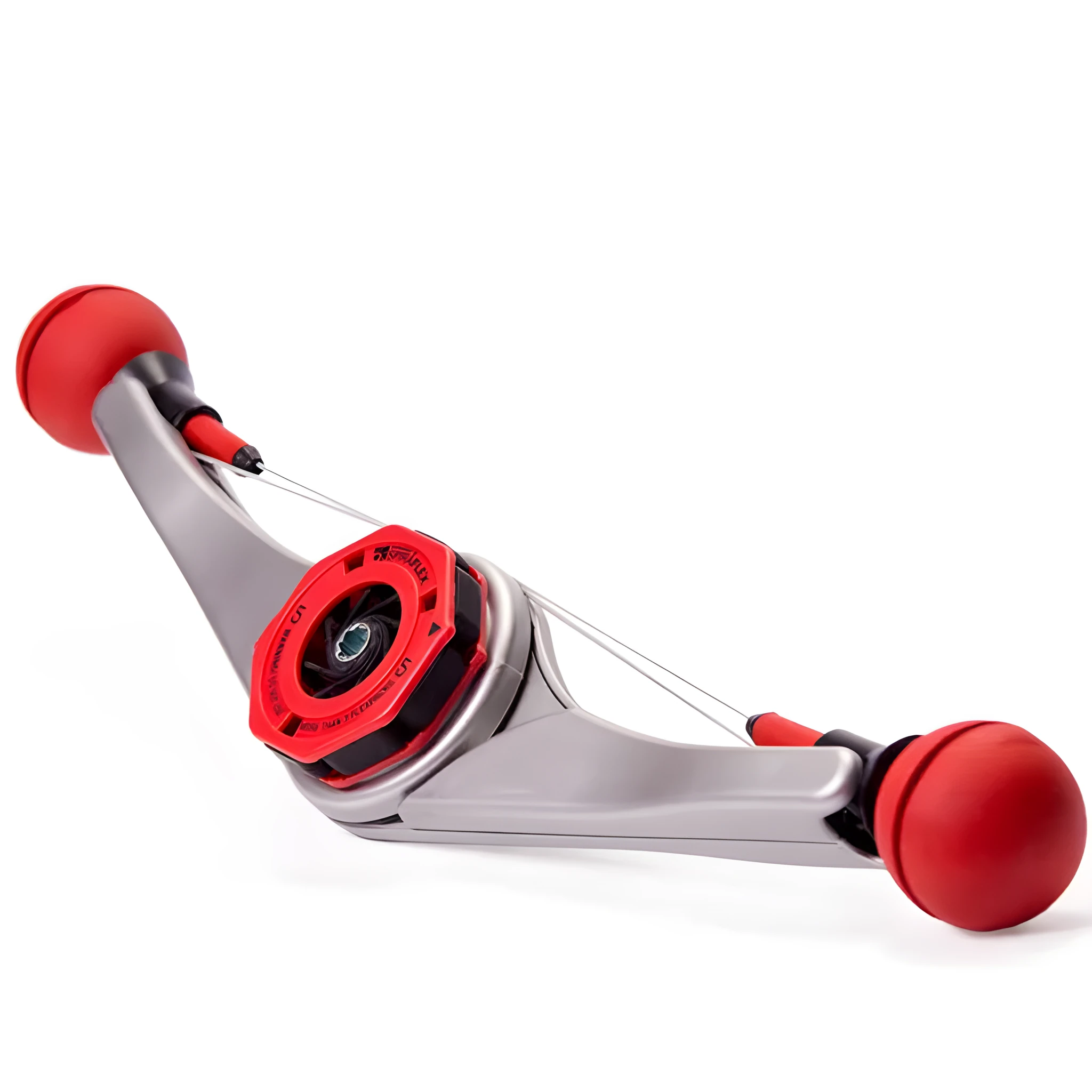 Red sports full-body arm trainer with adjustable weight clasp and snap rings on a white background