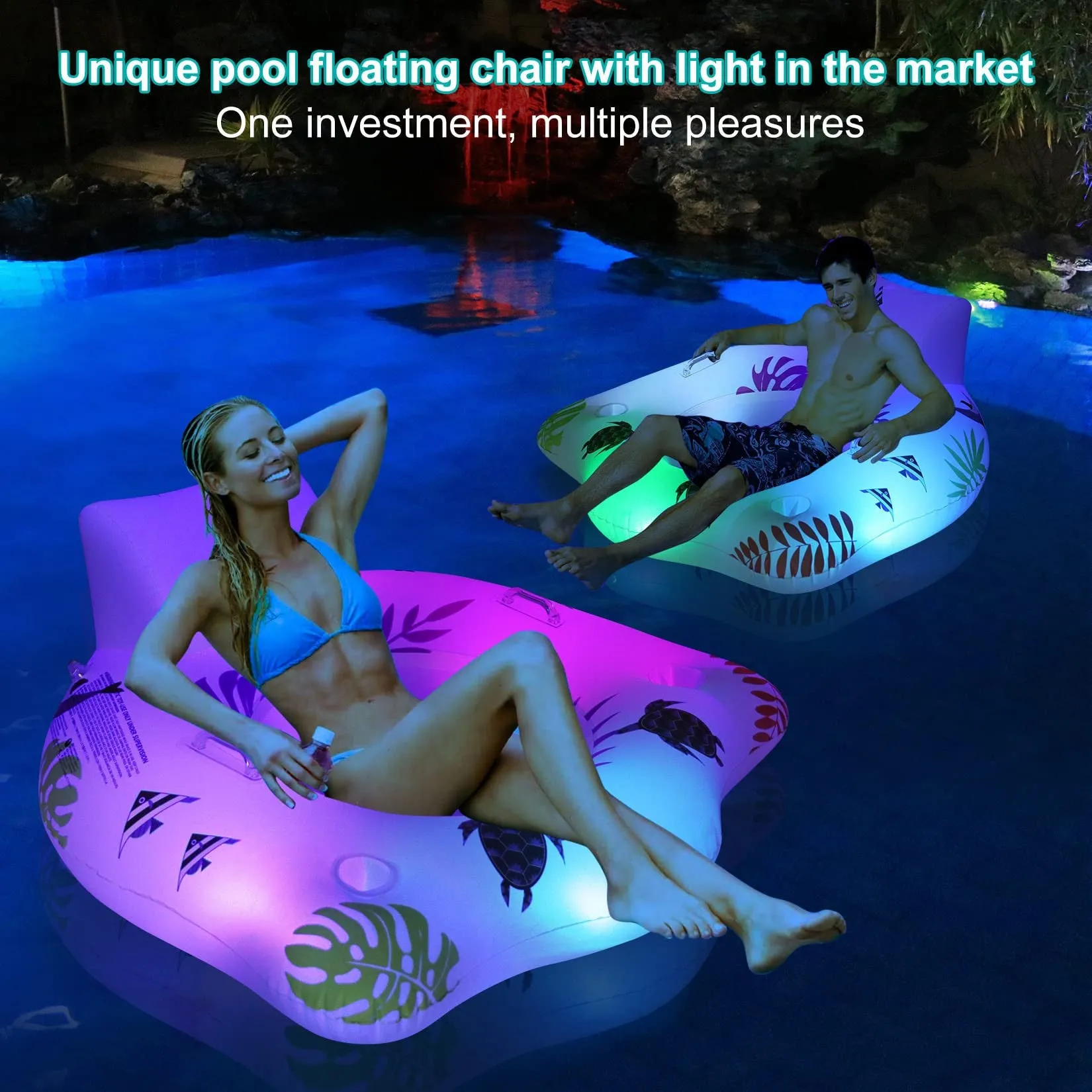 White U-shaped luminous inflatable float for pool lounging.
