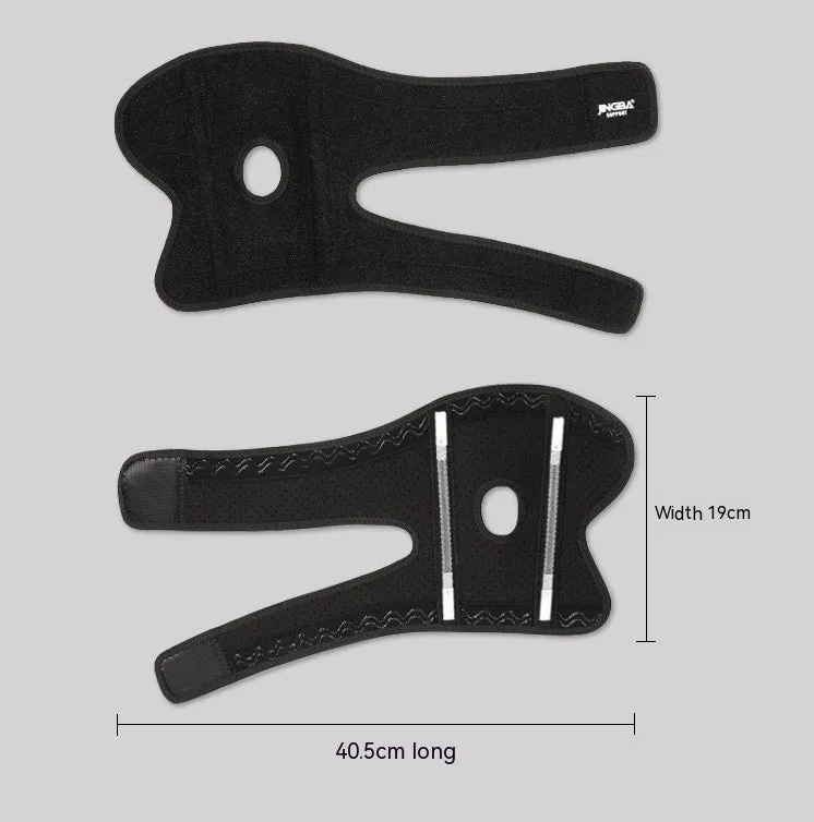 A black adjustable sports elbow guard shown on an arm, suitable for training and multiple sports.