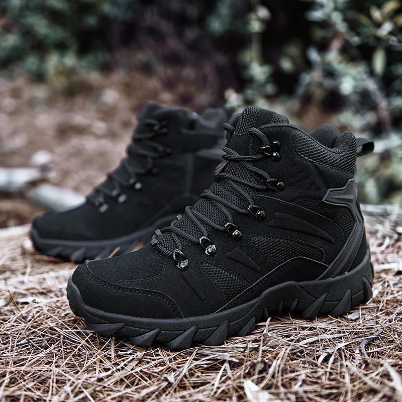 Men's PU combat boots in army green colour for outdoor hiking and camping
