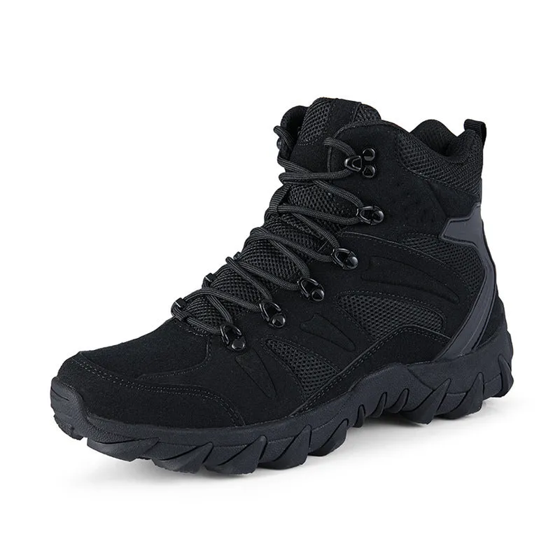 Men's PU combat boots in army green colour for outdoor hiking and camping