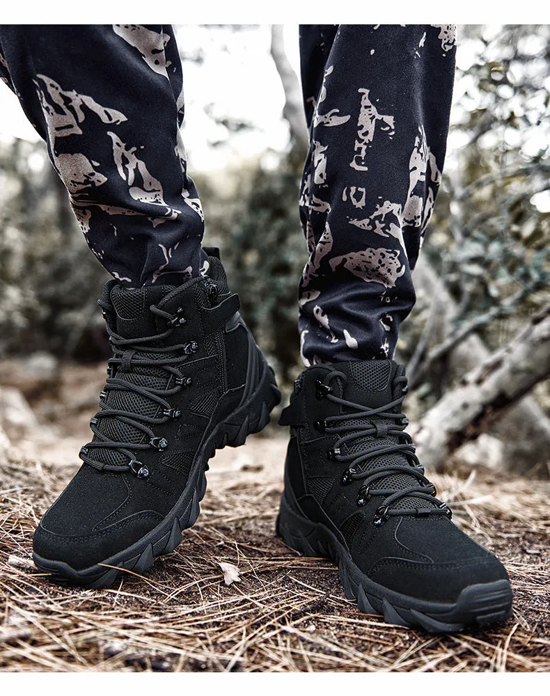 Men's PU combat boots in army green colour for outdoor hiking and camping