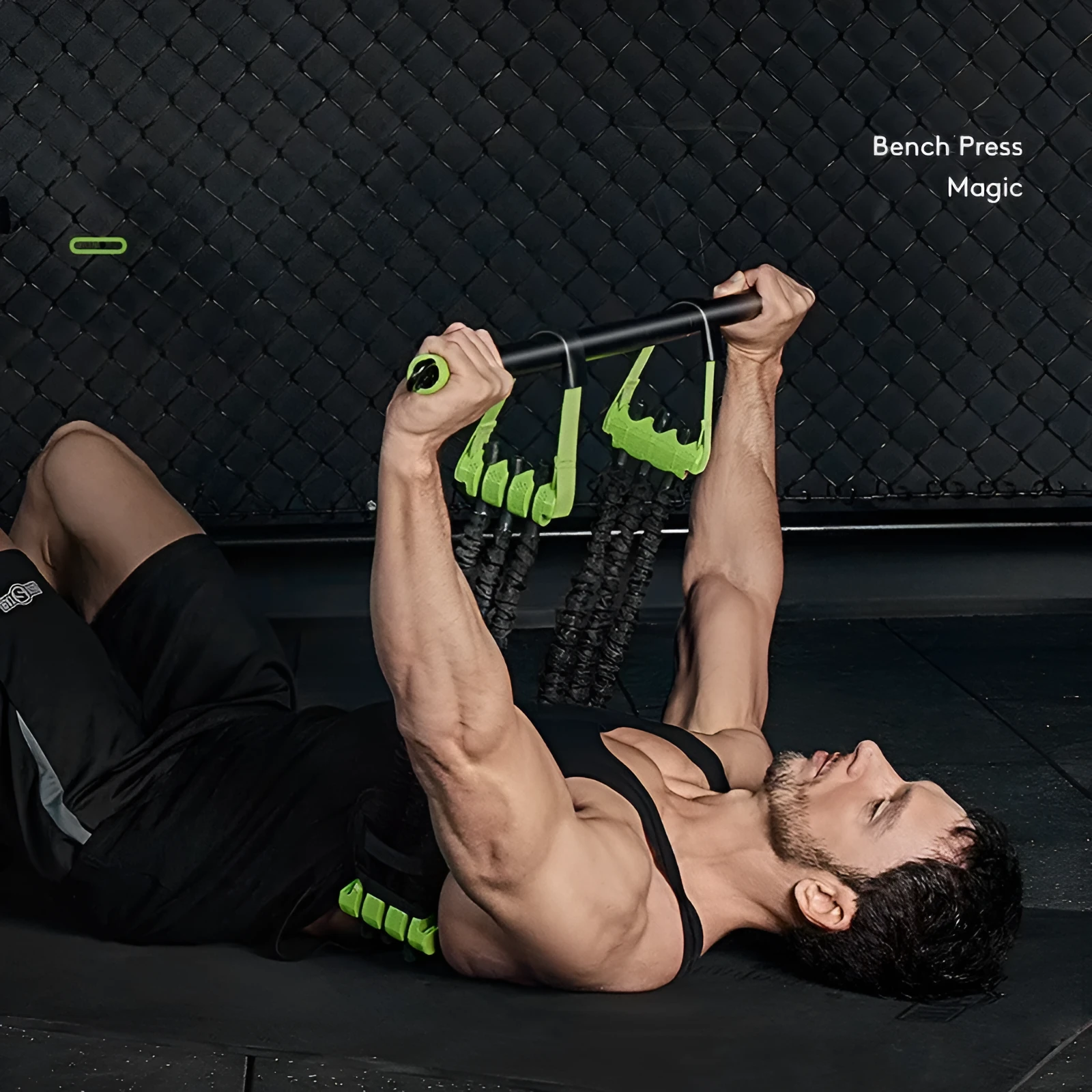 Nylon bench press chest muscle training equipment for home use, Versatile Suit Knight Edition model on a floor.