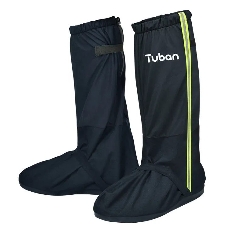 Desert hiking overshoes in blue black Oxford cloth with 45cm tube and sole length markings