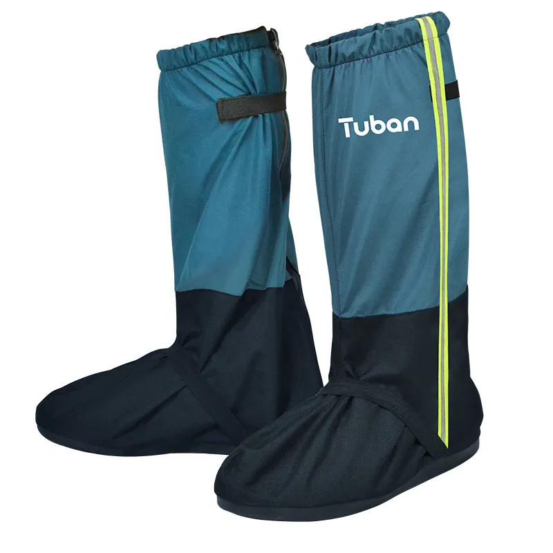 Desert hiking overshoes in blue black Oxford cloth with 45cm tube and sole length markings