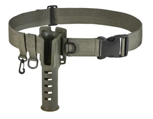 Fishing rod belt support bracket in black nylon, waist-mounted holder for rods with handle diameter under 3.5cm