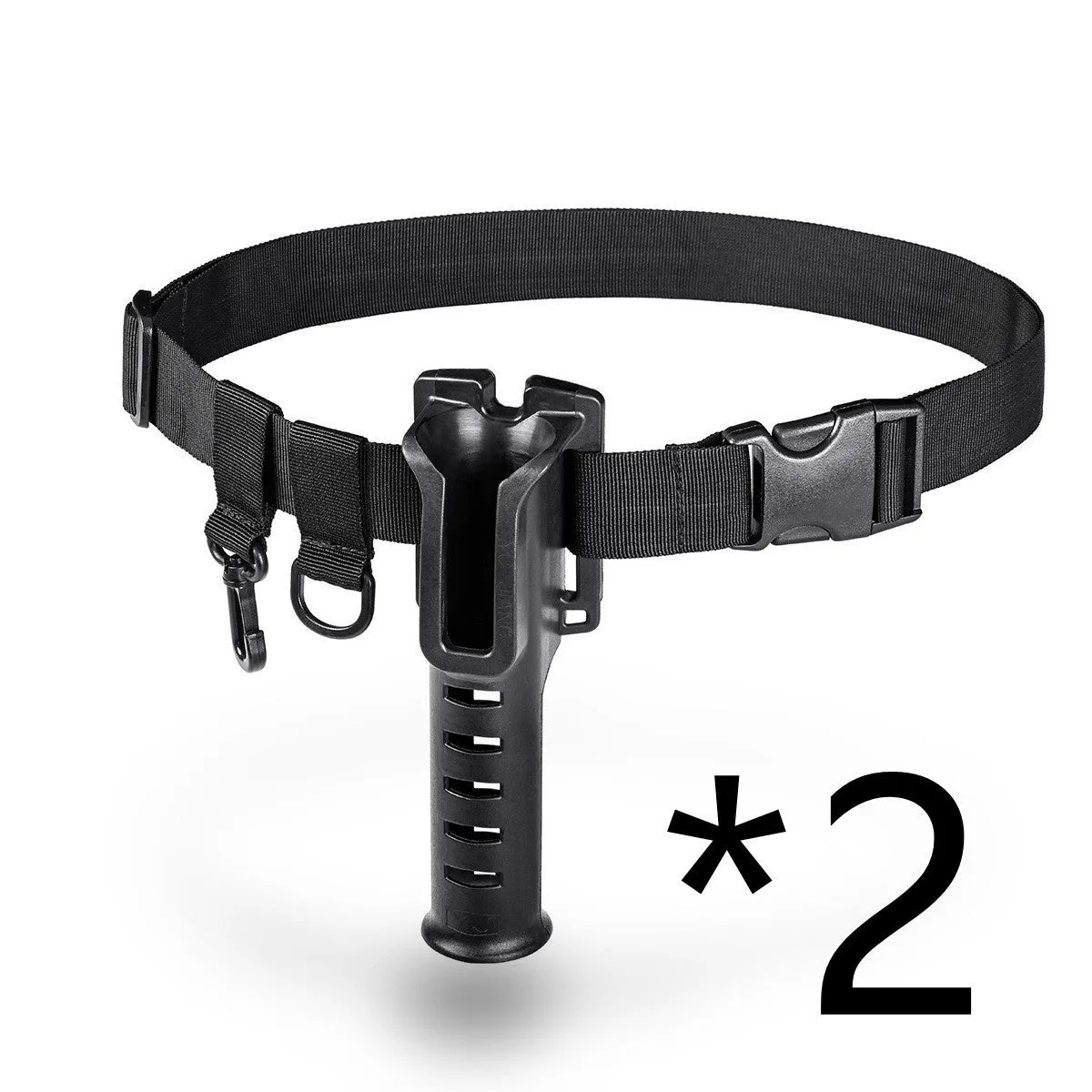 Fishing rod belt support bracket in black nylon, waist-mounted holder for rods with handle diameter under 3.5cm