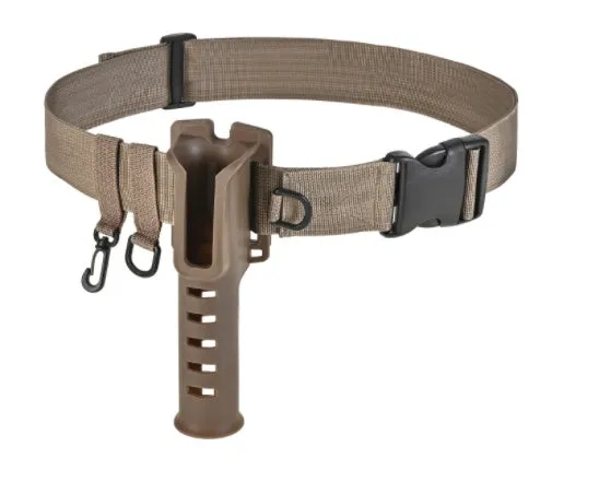 Fishing rod belt support bracket in black nylon, waist-mounted holder for rods with handle diameter under 3.5cm