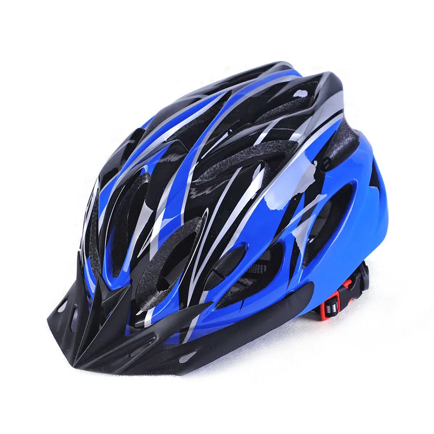 Bicycle helmet with 21 ventilation holes and adjustable fit, side view showing aerodynamic vents and chin strap