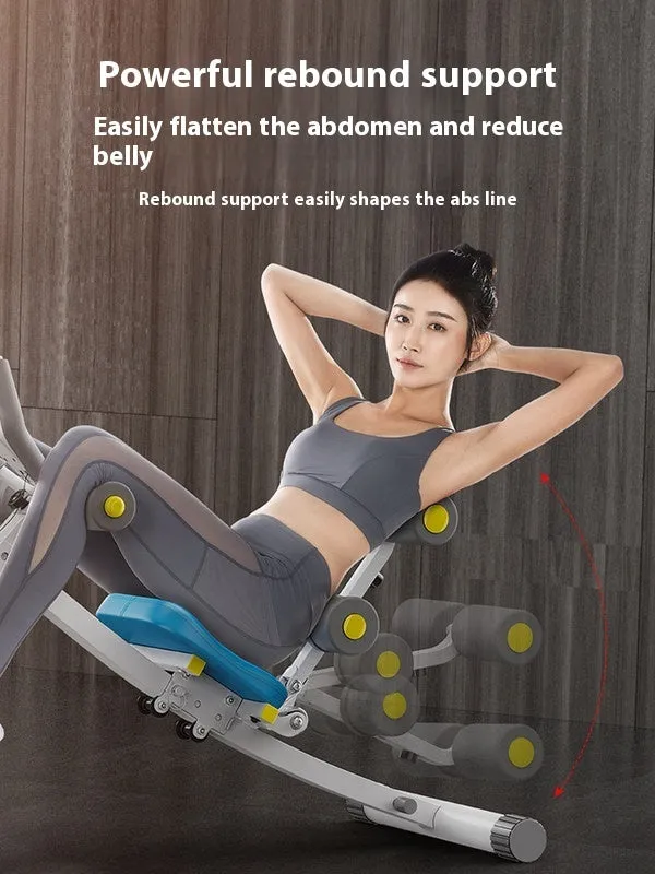 Abdominal exercise machine with metal frame, black ribbon drawstring, dimensions 113x30x70cm