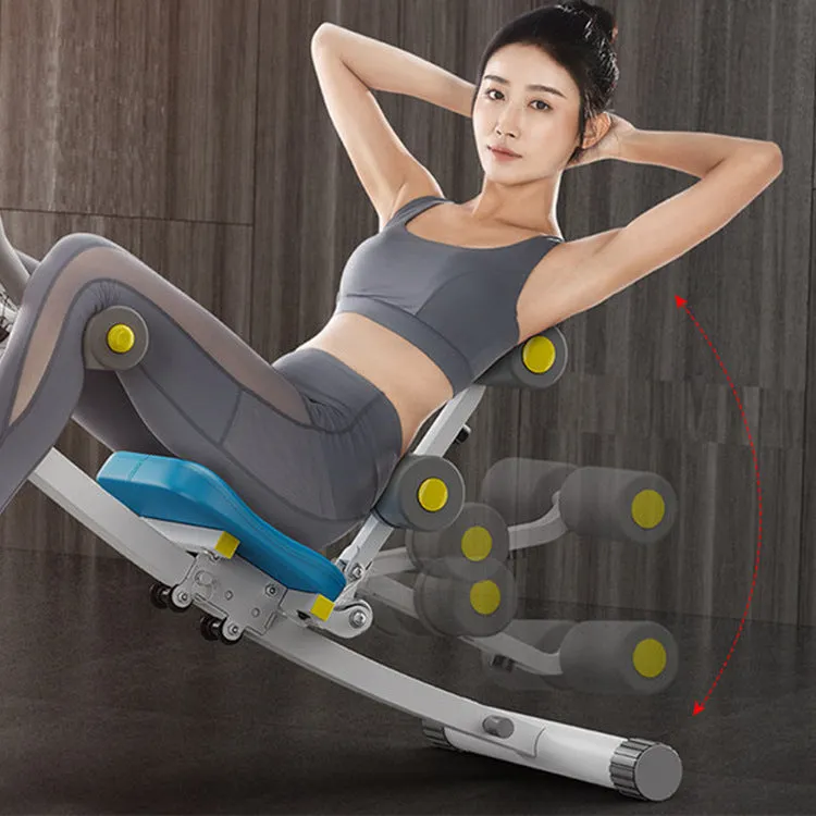 Abdominal exercise machine with metal frame, black ribbon drawstring, dimensions 113x30x70cm