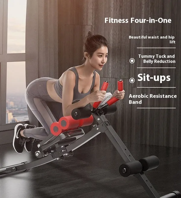 Abdominal exercise machine with metal frame, black ribbon drawstring, dimensions 113x30x70cm