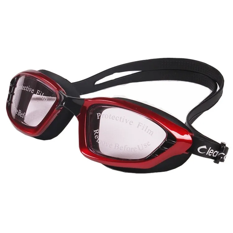 Adult waterproof swimming glasses with anti-fog PC lens and adjustable silicone belt in black colour option