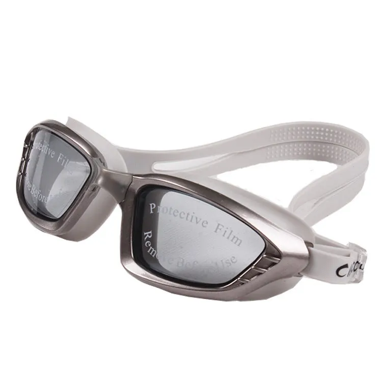 Adult waterproof swimming glasses with anti-fog PC lens and adjustable silicone belt in black colour option