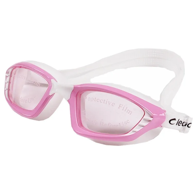 Adult waterproof swimming glasses with anti-fog PC lens and adjustable silicone belt in black colour option