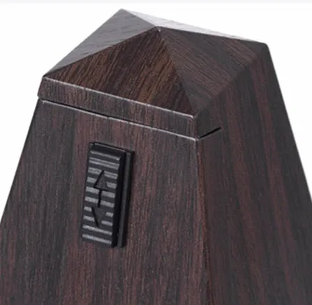 Mechanical tower metronome with imitation wood grain finish, PPS plastic body, 800g weight