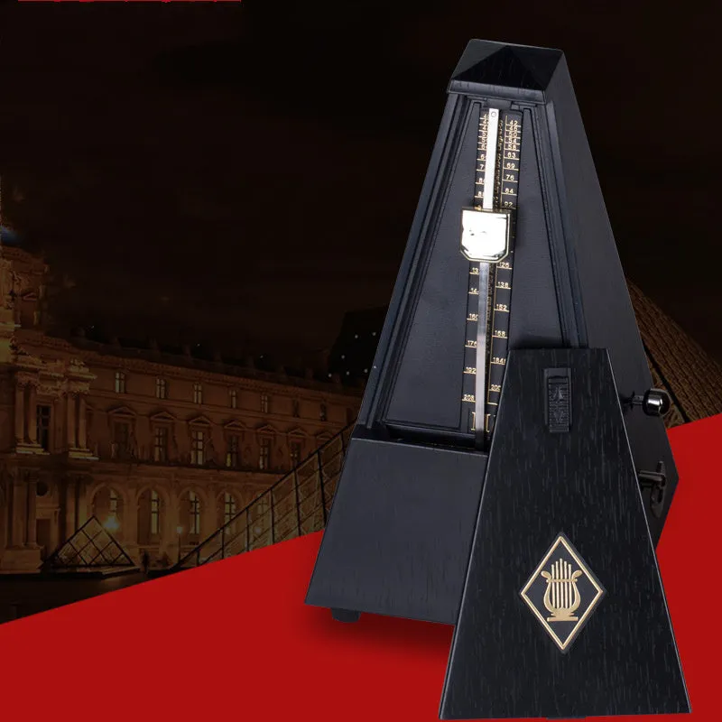 Mechanical tower metronome with imitation wood grain finish, PPS plastic body, 800g weight
