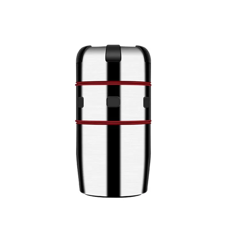Manual stainless steel citrus juicer with 304 filter and press handle on a kitchen counter