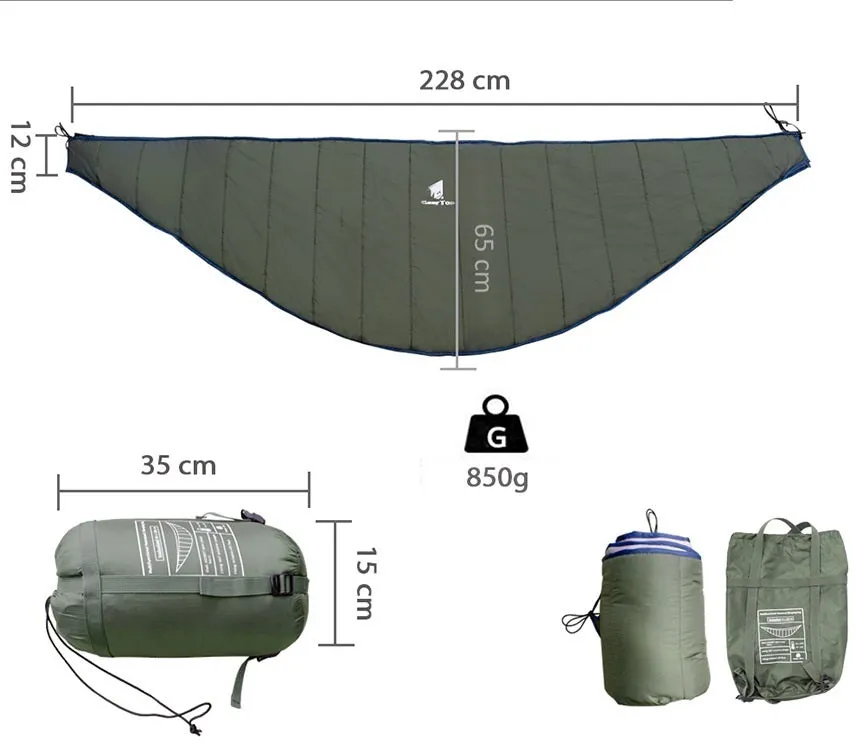 Green waterproof portable folding camping hammock made of 20D380T nylon grid cloth, 228x65cm size