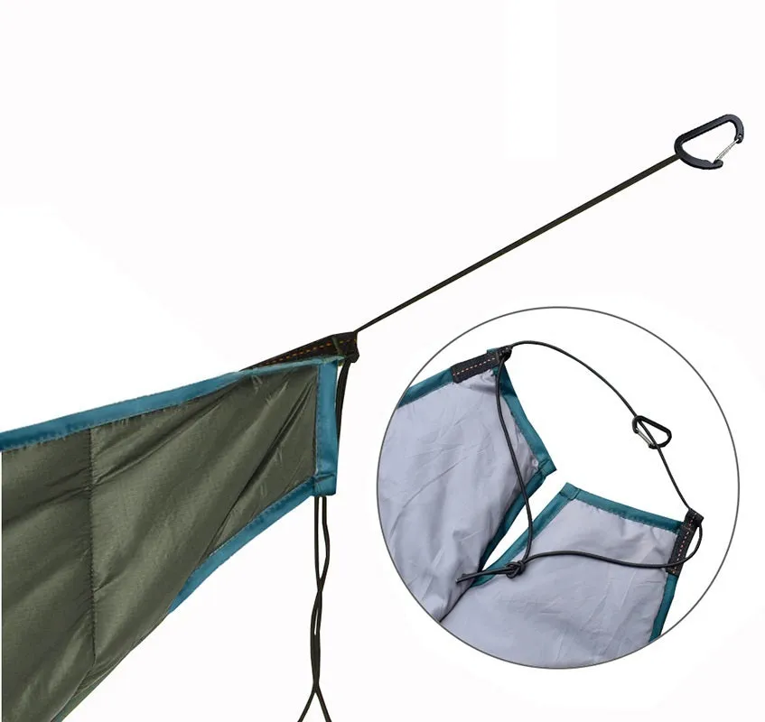 Green waterproof portable folding camping hammock made of 20D380T nylon grid cloth, 228x65cm size