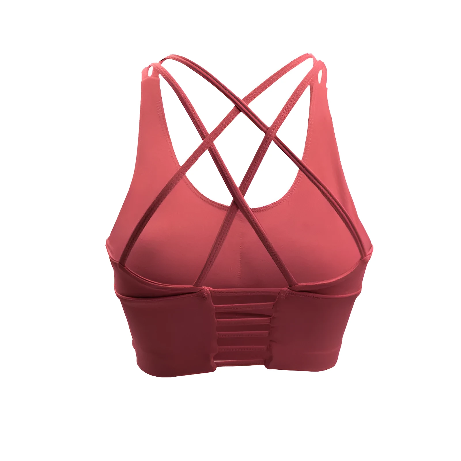 Black nylon vest-style fitness bra with spandex lining on a white background