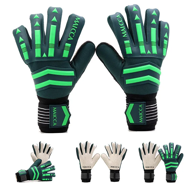 Green latex goalkeeper gloves for football training, sizes 7 to 10, neutral unisex design