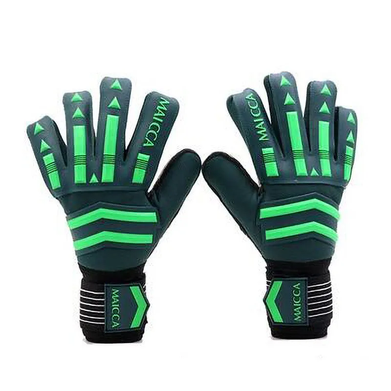 Green latex goalkeeper gloves for football training, sizes 7 to 10, neutral unisex design