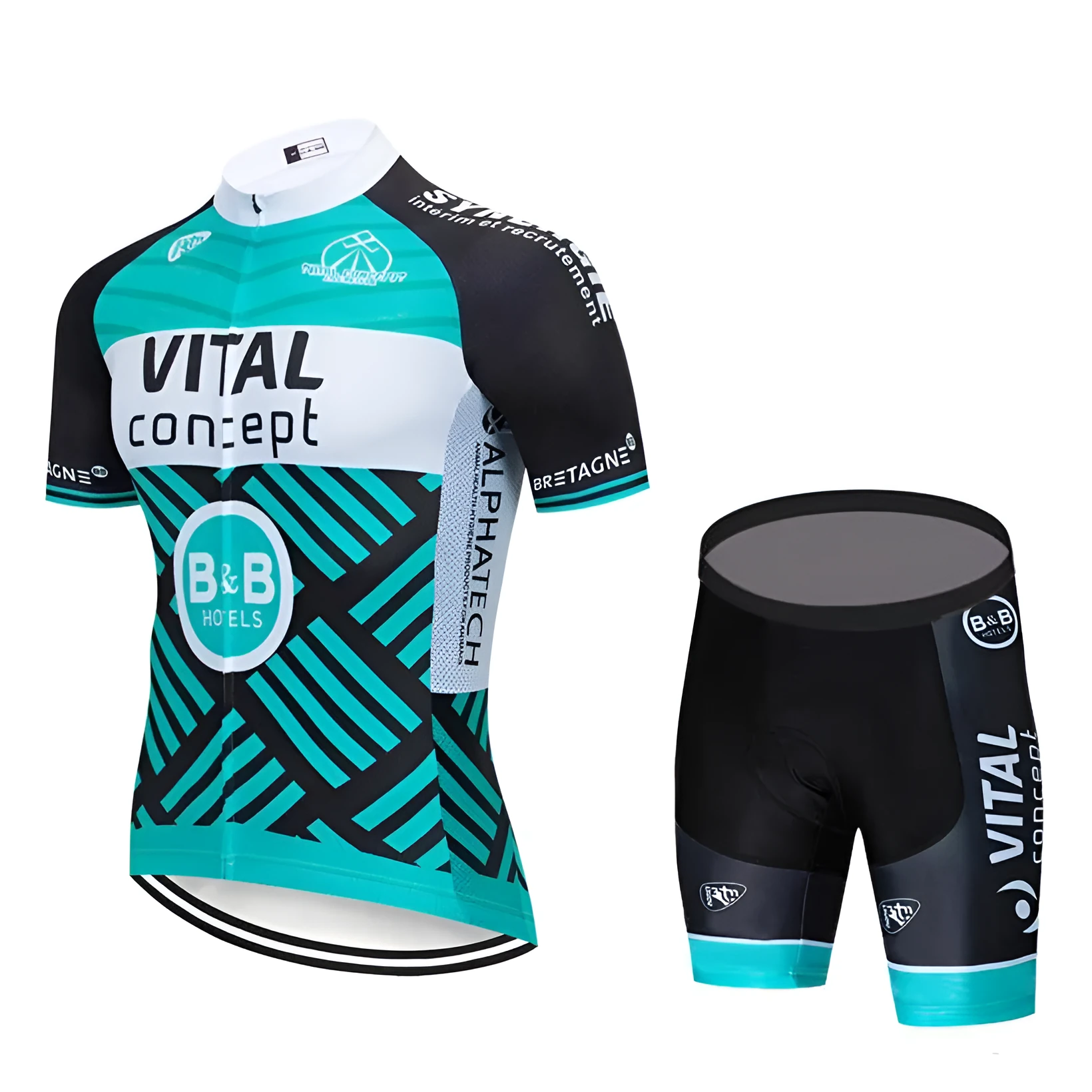 Vital Sports men's black jersey shorts bib set with full zip top and elastic waist shorts