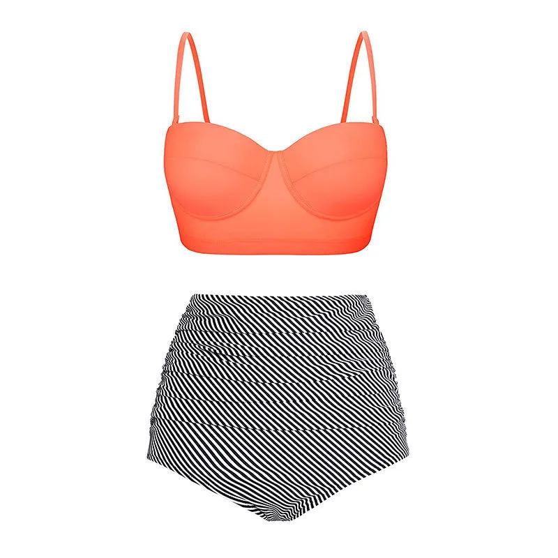 High waist retro floral push up bikini set for women in plus size nylon swimwear