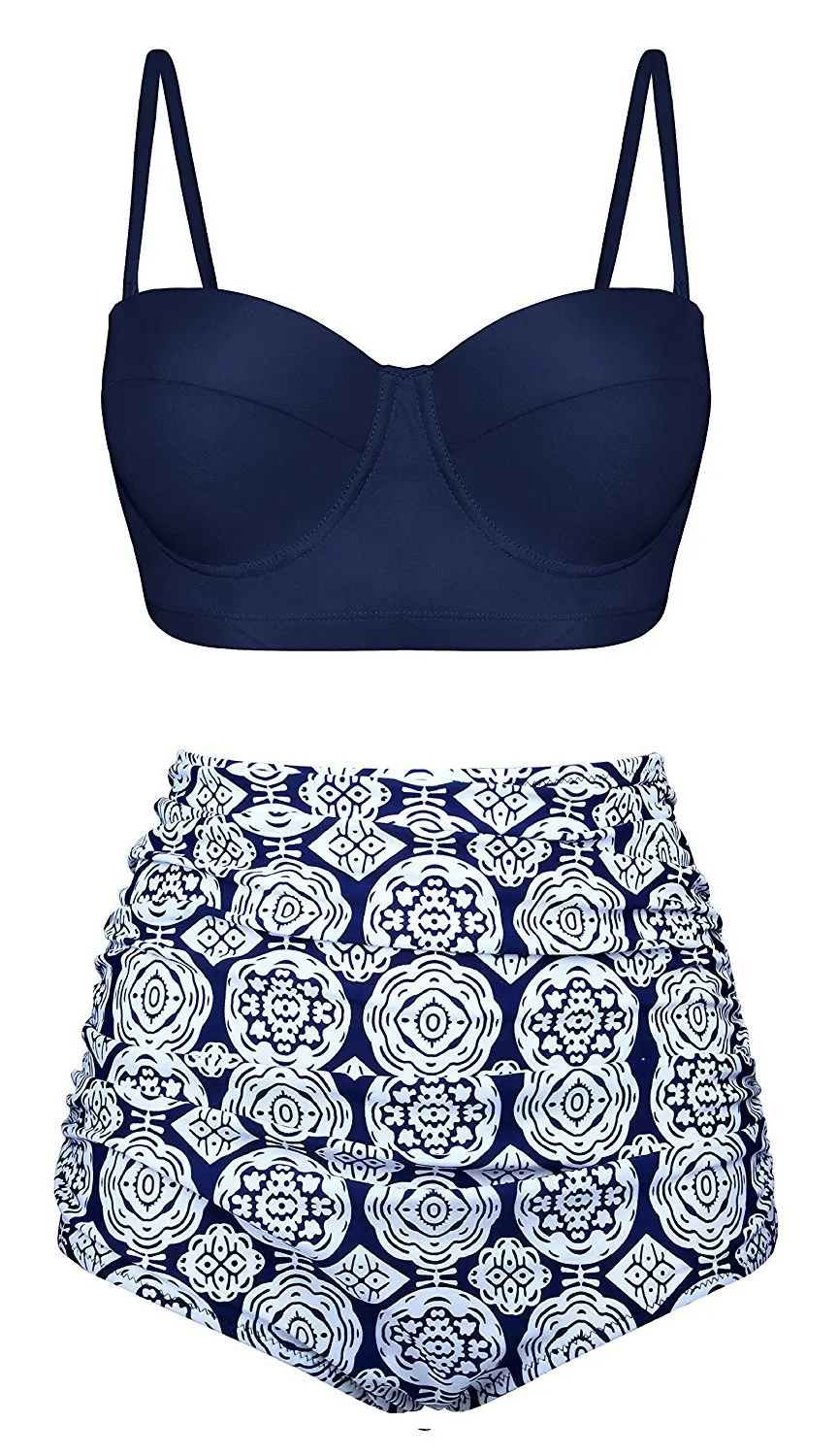 High waist retro floral push up bikini set for women in plus size nylon swimwear