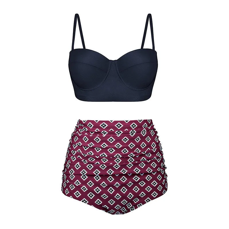 High waist retro floral push up bikini set for women in plus size nylon swimwear