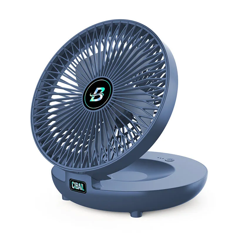 Folding wall mounted small fan in white with USB power cord and nail-free hook, ABS construction, brushless motor