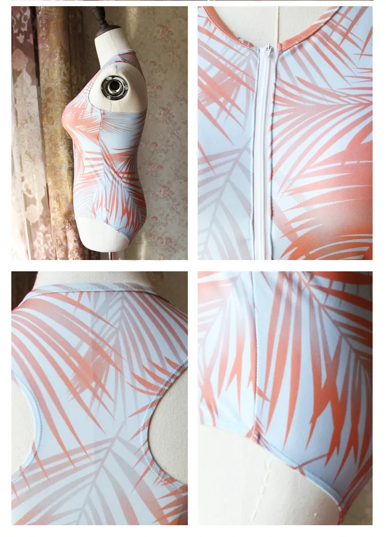 Orange women's one-piece spandex swimsuit for hot spring full coverage