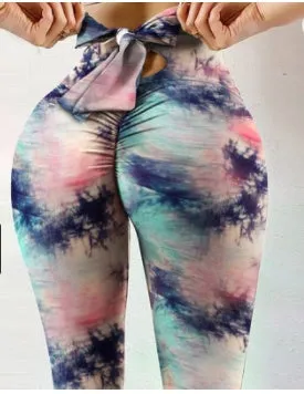 Women's hip-lifting sweatpants leggings in black with bow detail, cotton blended fabric, plain pattern, yoga and fitness pants