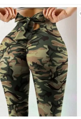 Women's hip-lifting sweatpants leggings in black with bow detail, cotton blended fabric, plain pattern, yoga and fitness pants