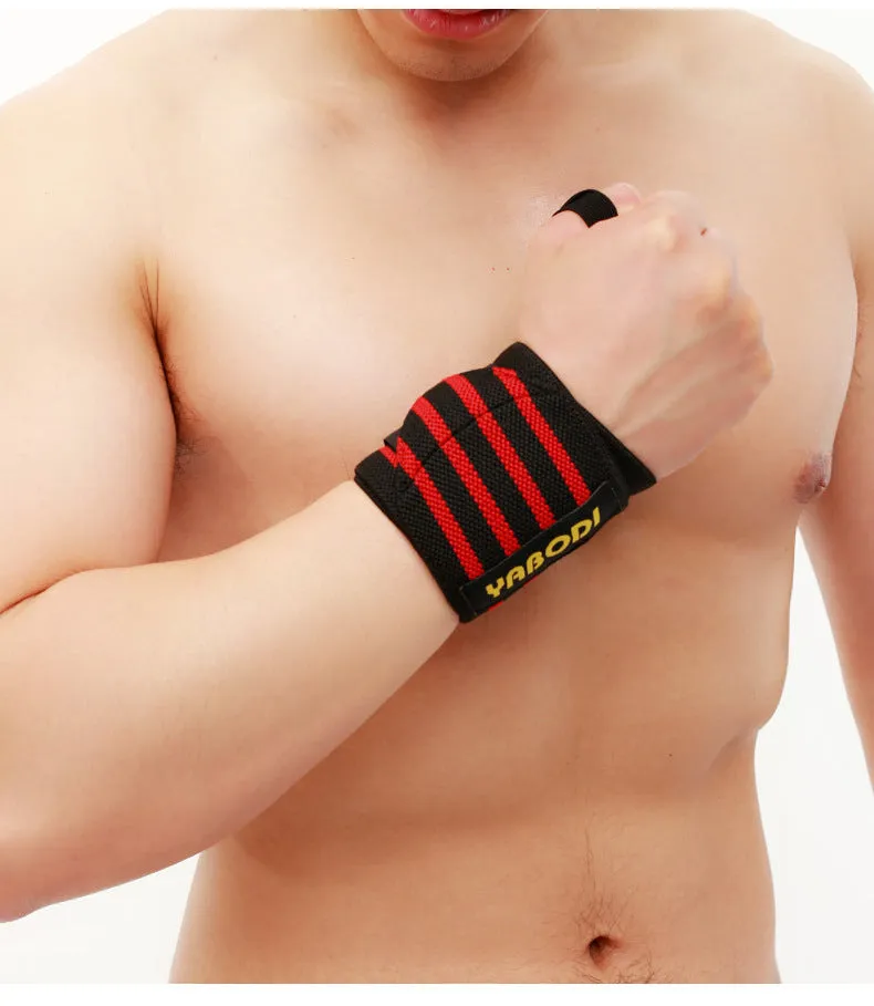 Fitness wrist bandage anti sprain sports compression bracer in blue, 50x8 cm, double stripe