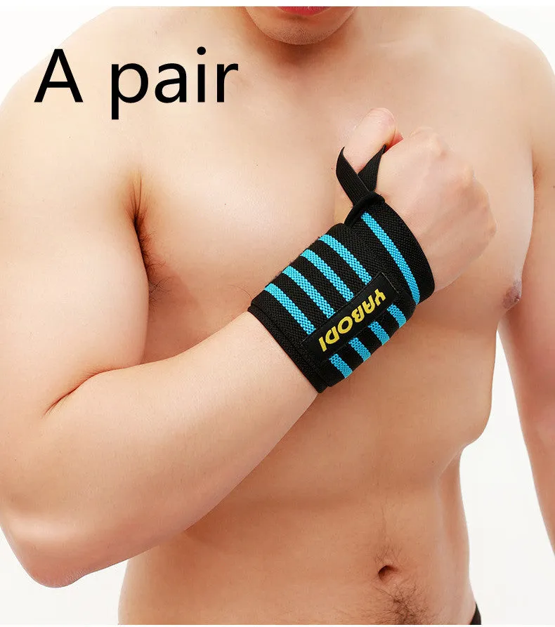 Fitness wrist bandage anti sprain sports compression bracer in blue, 50x8 cm, double stripe