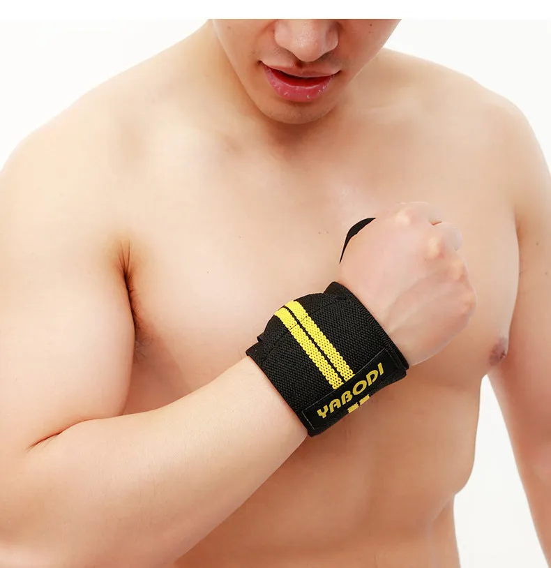 Fitness wrist bandage anti sprain sports compression bracer in blue, 50x8 cm, double stripe