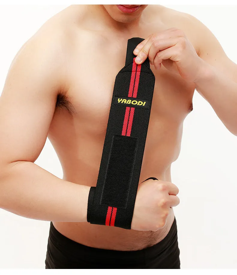 Fitness wrist bandage anti sprain sports compression bracer in blue, 50x8 cm, double stripe