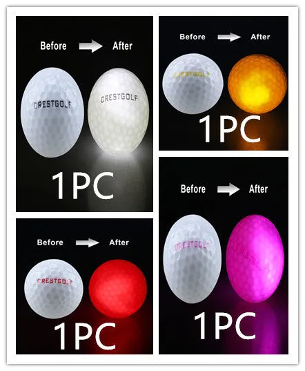 White LED golf ball on grass with 42.6mm diameter for night training, hard resin surface