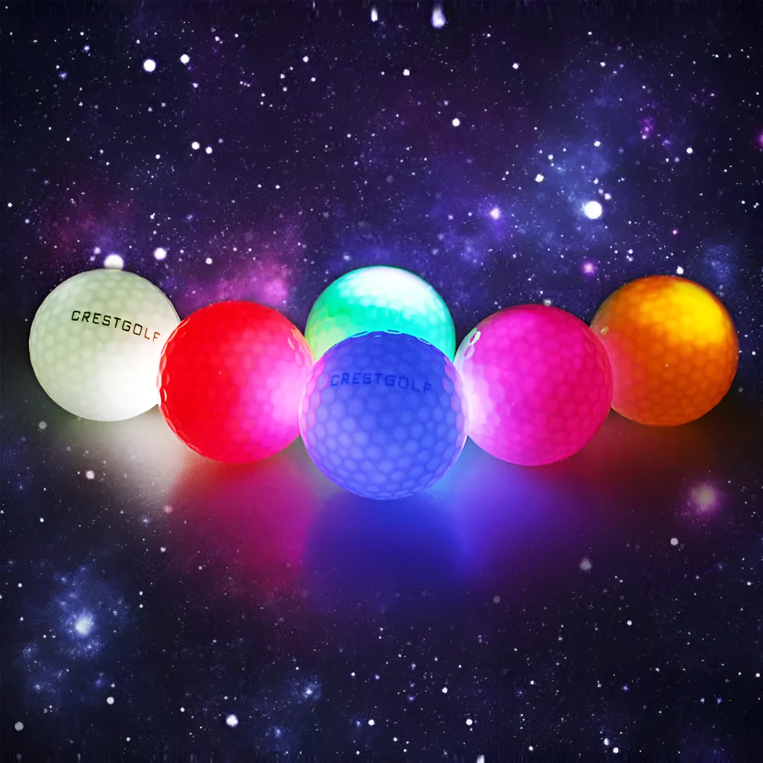 White LED golf ball on grass with 42.6mm diameter for night training, hard resin surface